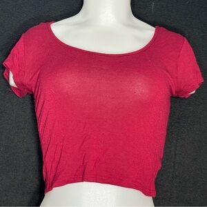 Women's S Red Boat Neck Cropped Short Sleeve Shirt - About A Girl Los Angles